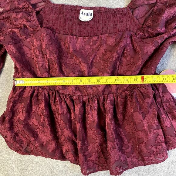 Arula Burgundy Lace Bishop Sleeve Top Women's XL NWT Boho Cottagecore Milkmaid - Picture 7 of 10